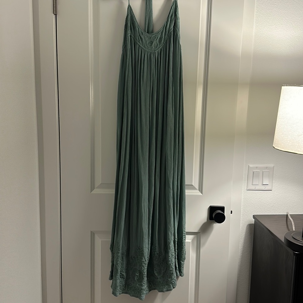 Womens Sage Green Maxi Dress with Crochet Detail
